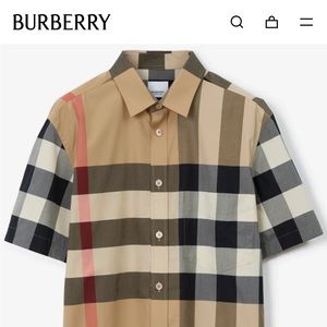 Short sleeve Check stretch cotton poplin shirt